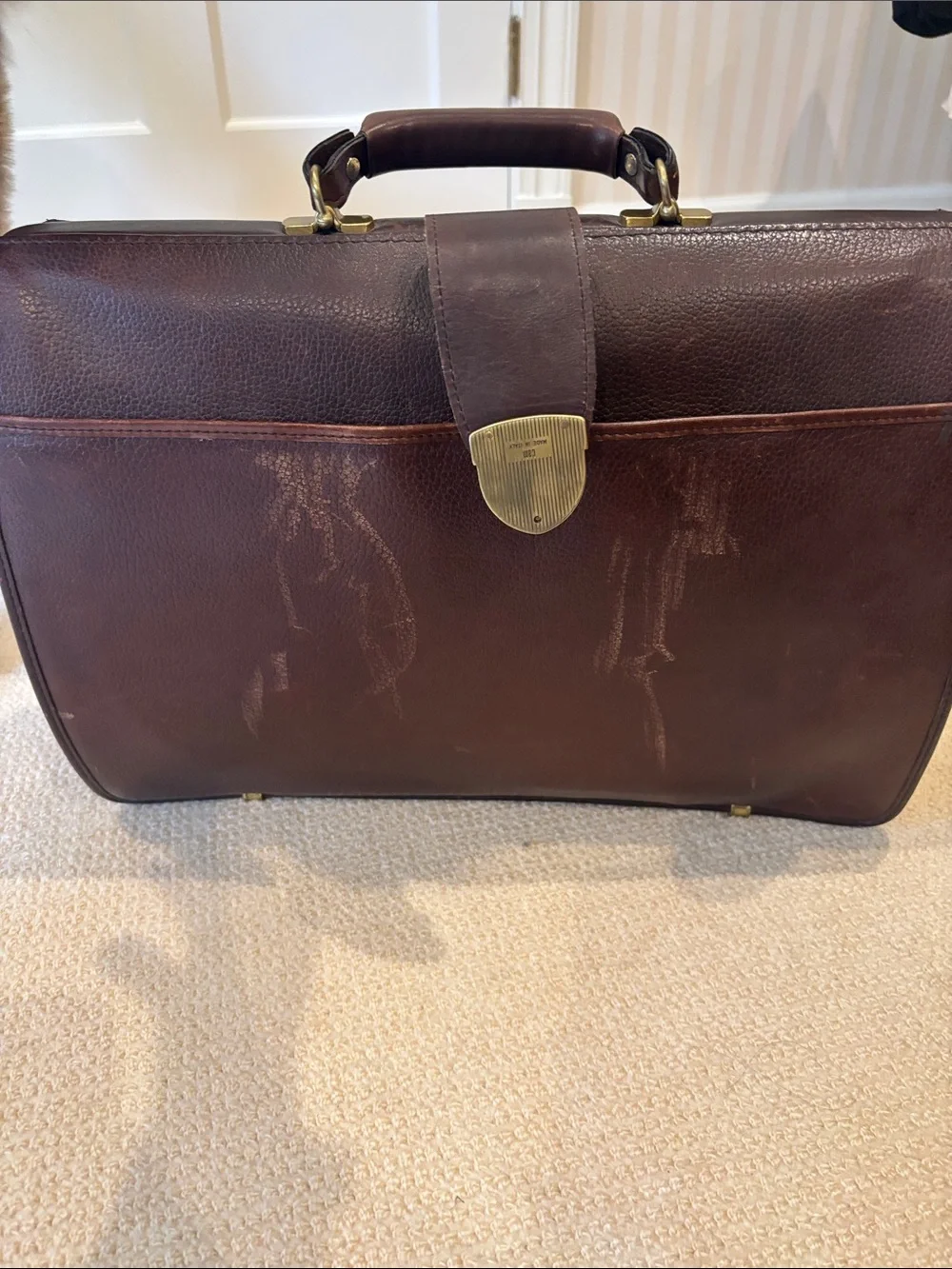 Classic Brown Leather Briefcase Travel Bag - Vintage